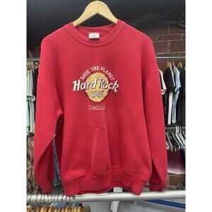 Vtg Hard Rock Cafe Chicago Sz L Crewneck Red Embroidered